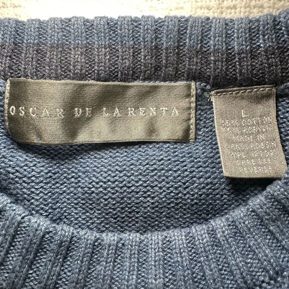 Oscar De La Renta Pullover Sweater Men Size Large Blue Cable Knit Preppy Causal - Picture 4 of 4
